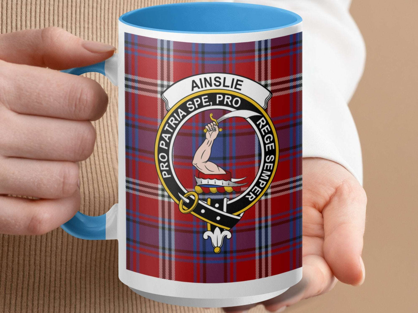 Ainslie Family Crest Plaid Design on Ceramic Mug - Living Stone Gifts