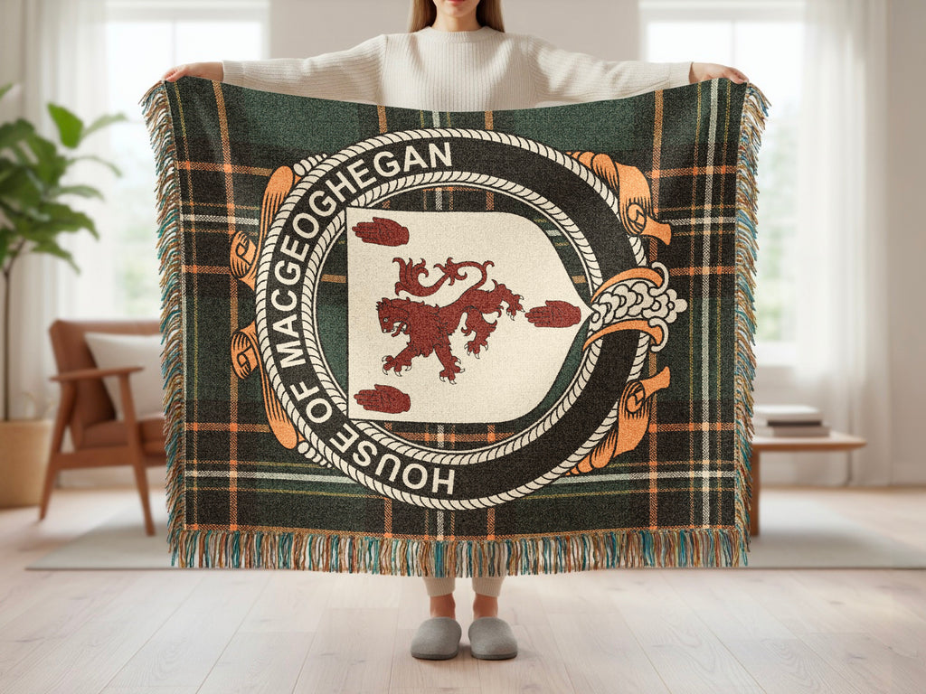Maceoghegan surname blanket showing Irish National Tartan woven design