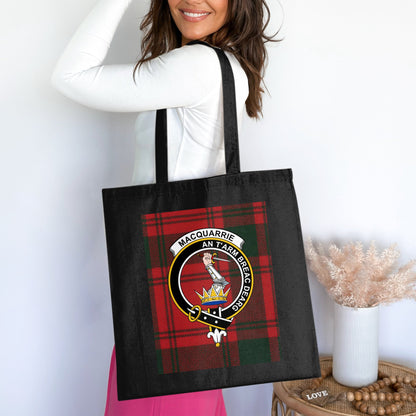 Scottish Clan Crest on Tartan Background Tote Bag - Living Stone Gifts