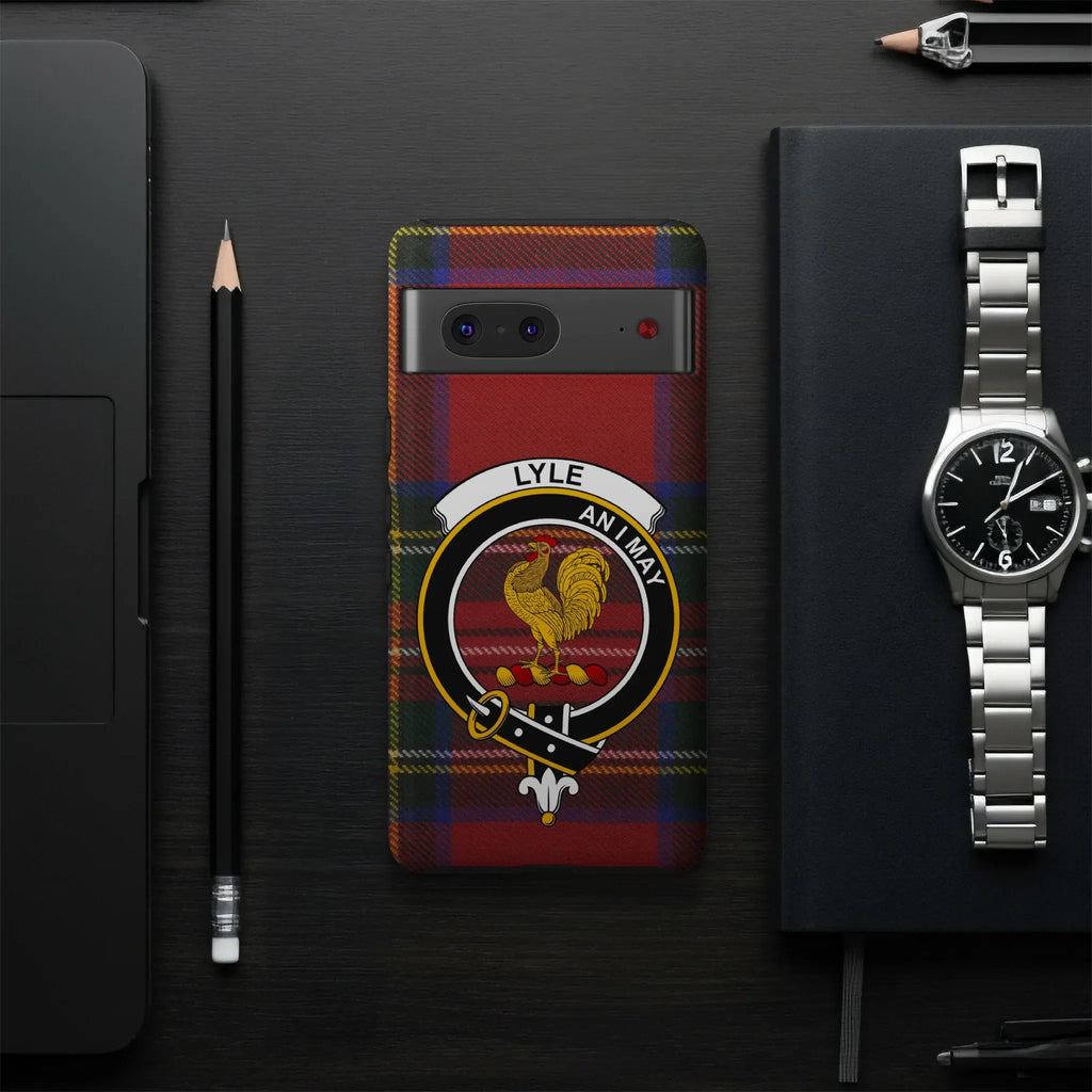 Clan Lyle Tartan Phone Case With Rooster Crest Design