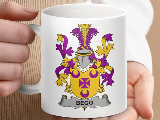 Begg Family Crest Coat of Arms Emblem Mug - Celtic Ancestry Gifts