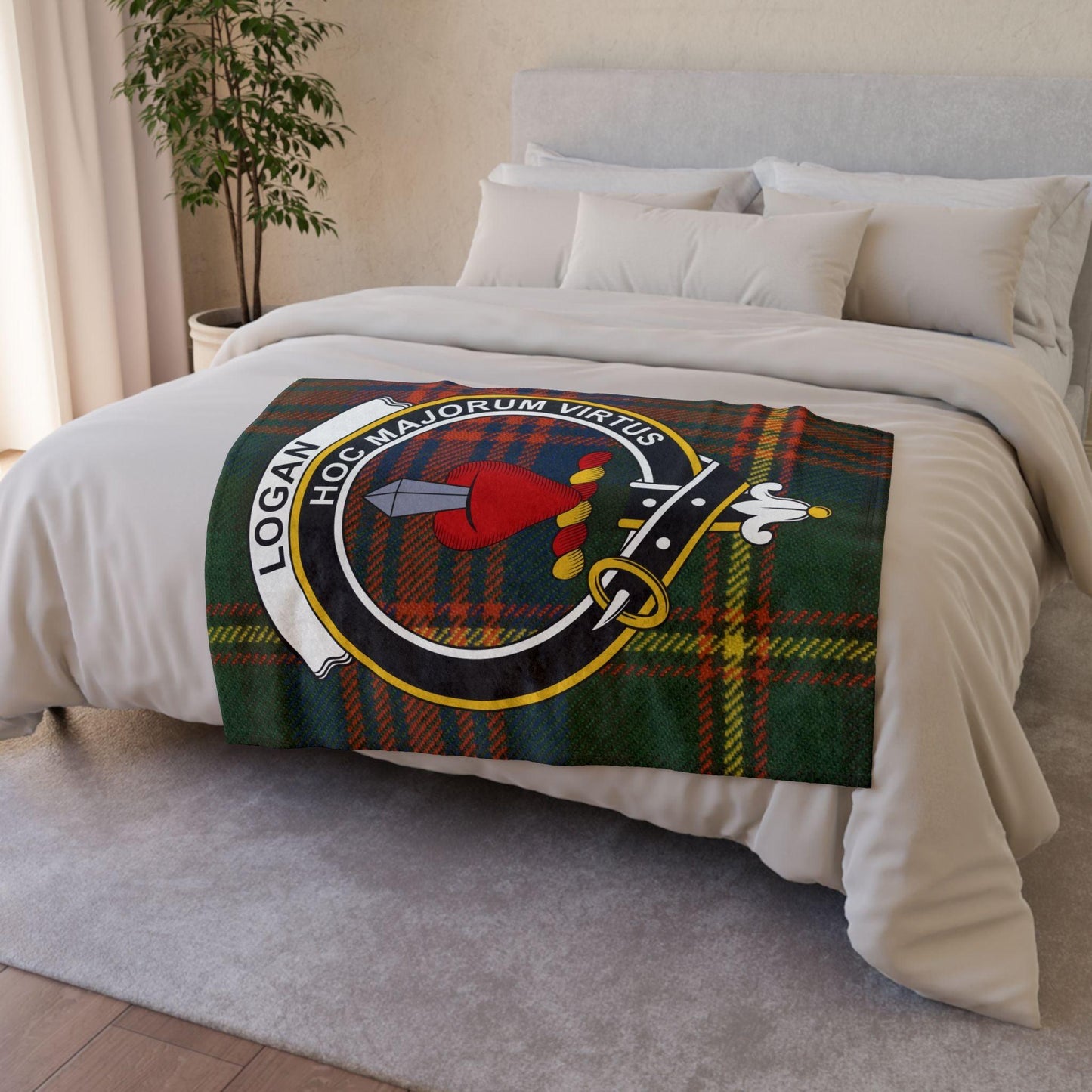 Logan Clan Tartan Blanket – Scottish Crest Throw, Soft & Cozy - Celtic Ancestry Gifts