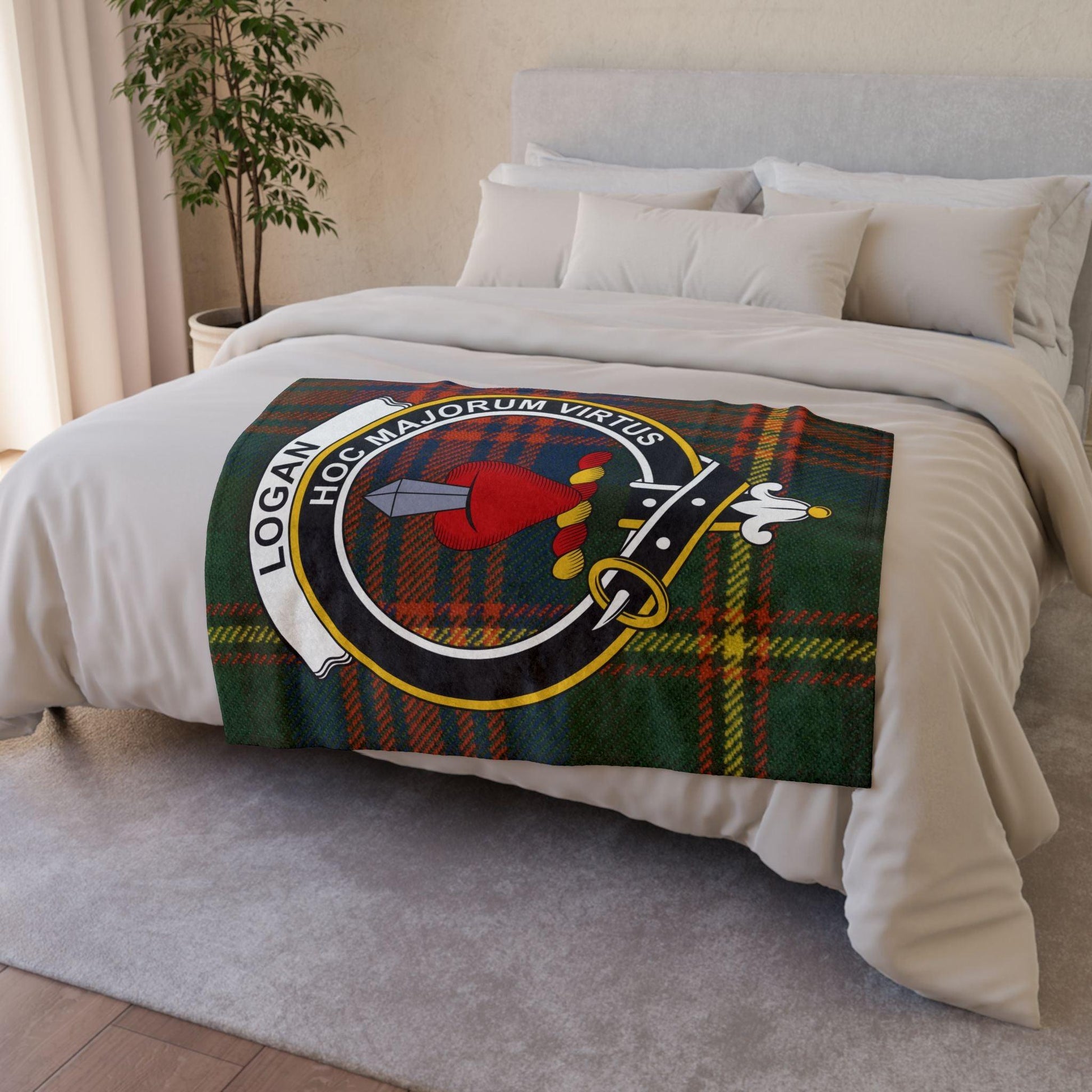 Logan Clan Tartan Blanket – Scottish Crest Throw, Soft & Cozy - Celtic Ancestry Gifts