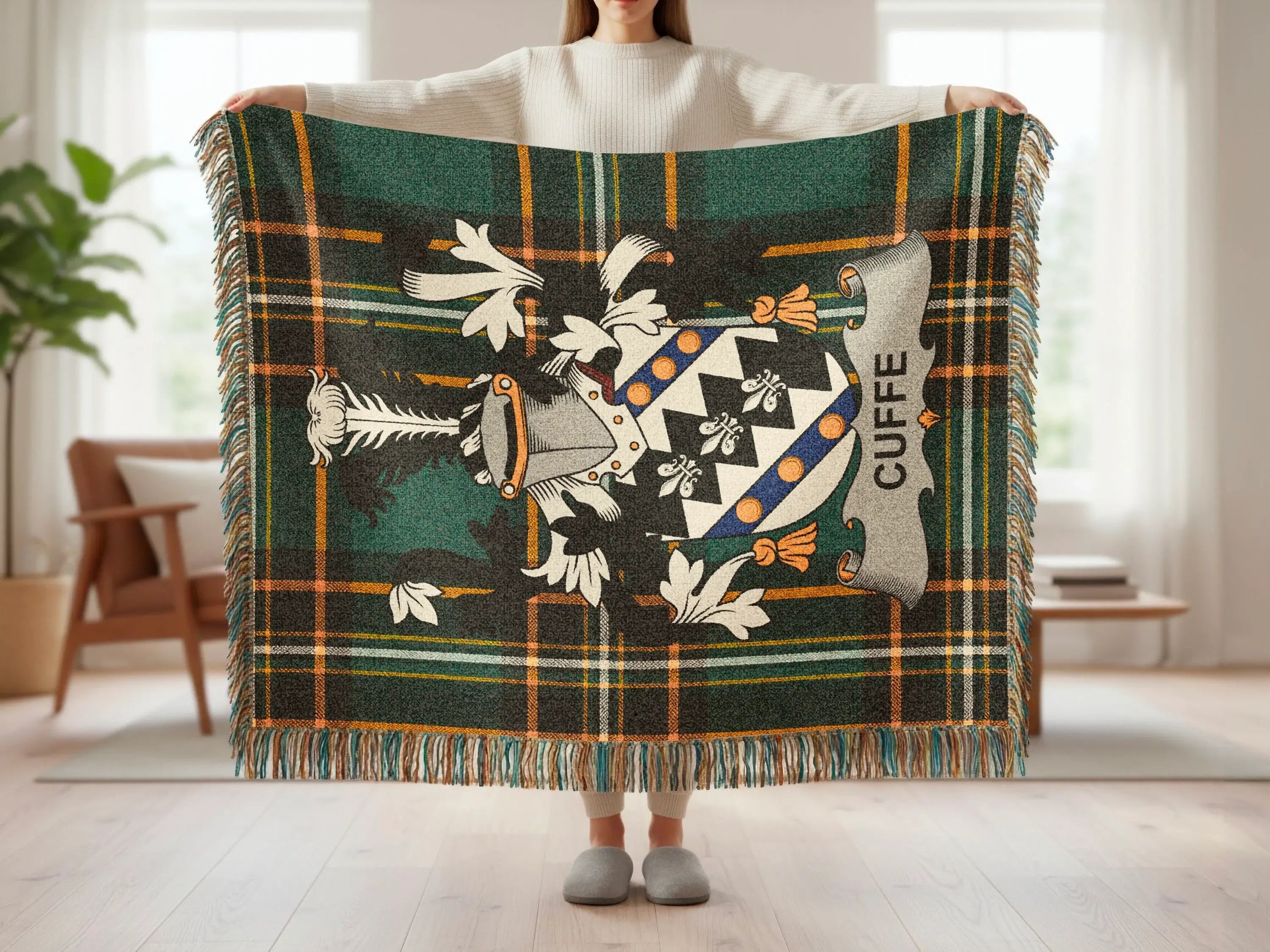 Cuffe Clan Crest Green Plaid Custom Throw Blanket product type