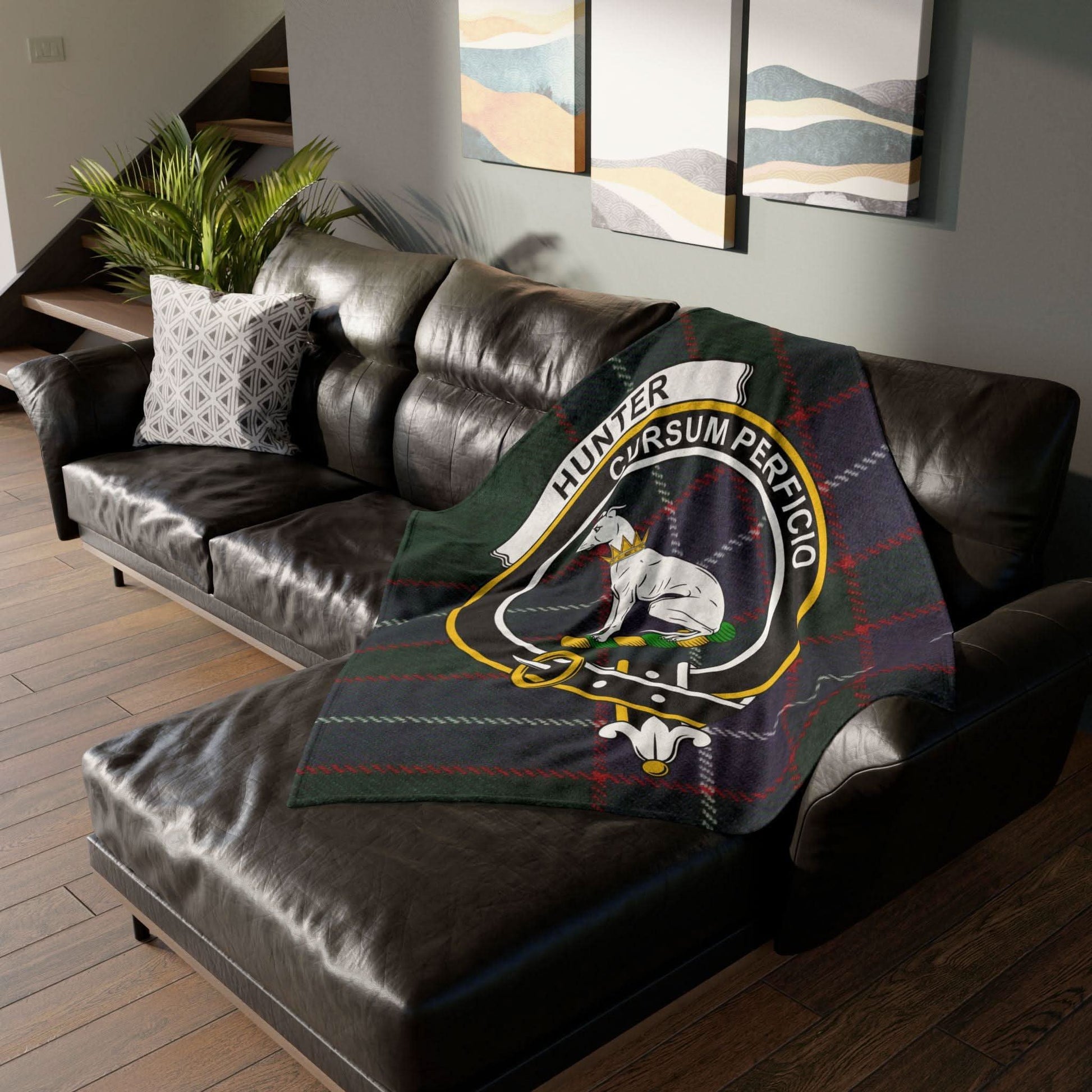 Hunter Clan Tartan Blanket – Scottish Crest Throw, Soft & Cozy - Celtic Ancestry Gifts
