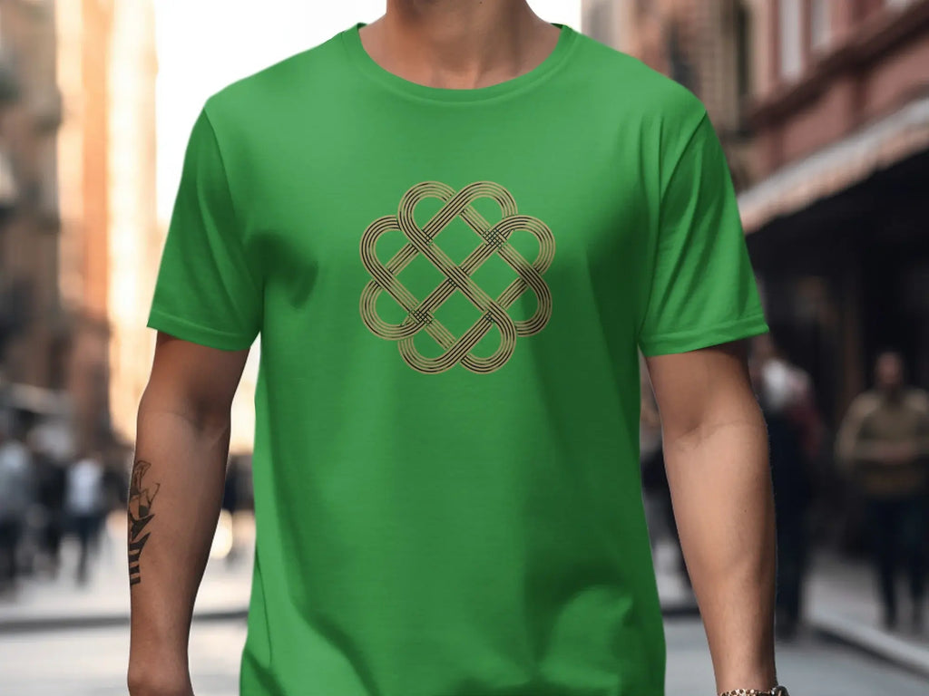 Intricate Gold Knot Pattern Green T-shirt