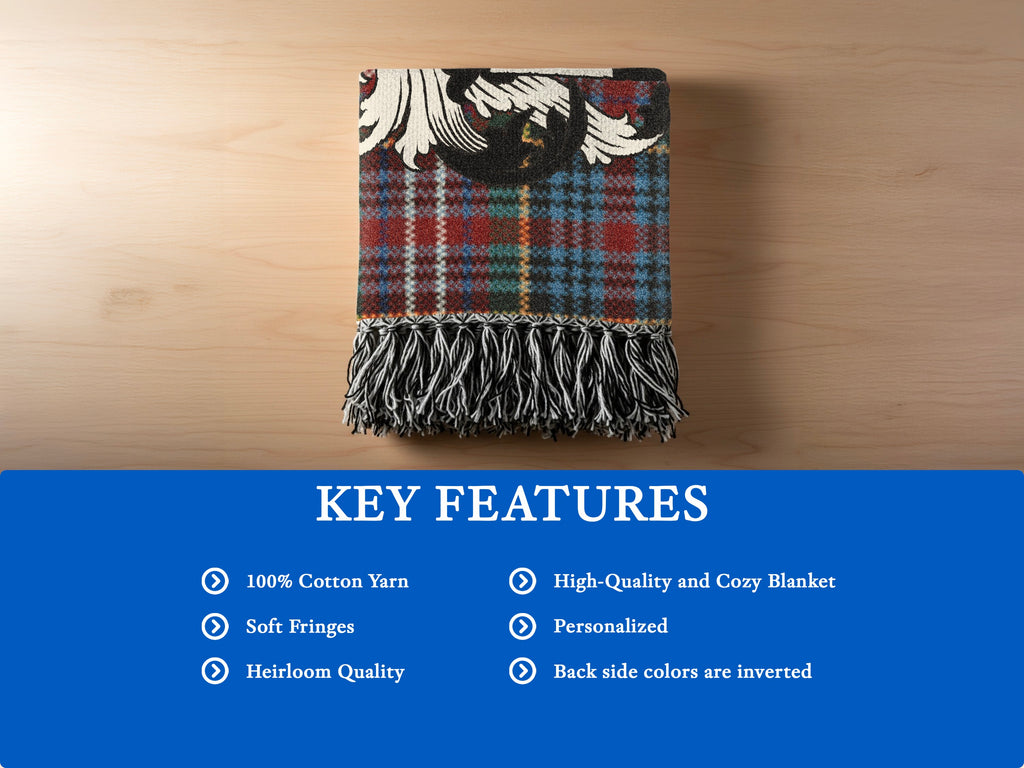 Features of the Affleck Scottish woven blanket in 100% premium cotton yarn