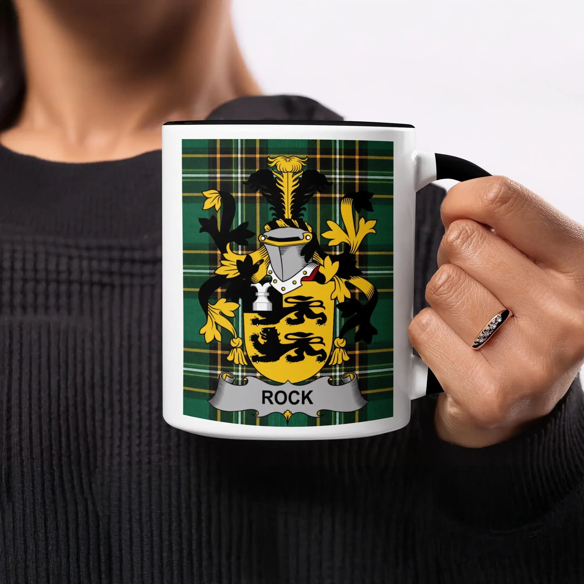 Rock black accent mug with Irish National Tartan crest design