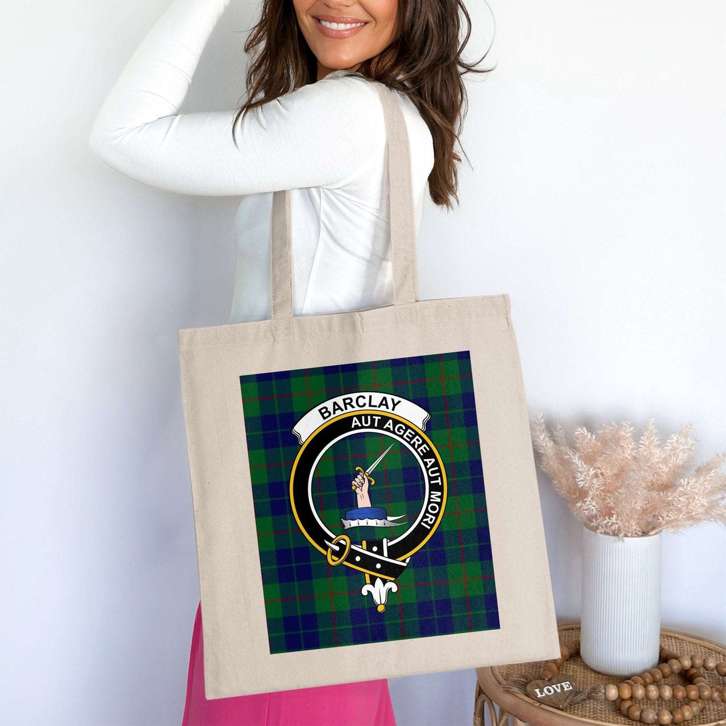 Barclay Clan Crest Tartan Background Tote Bag - Living Stone Gifts