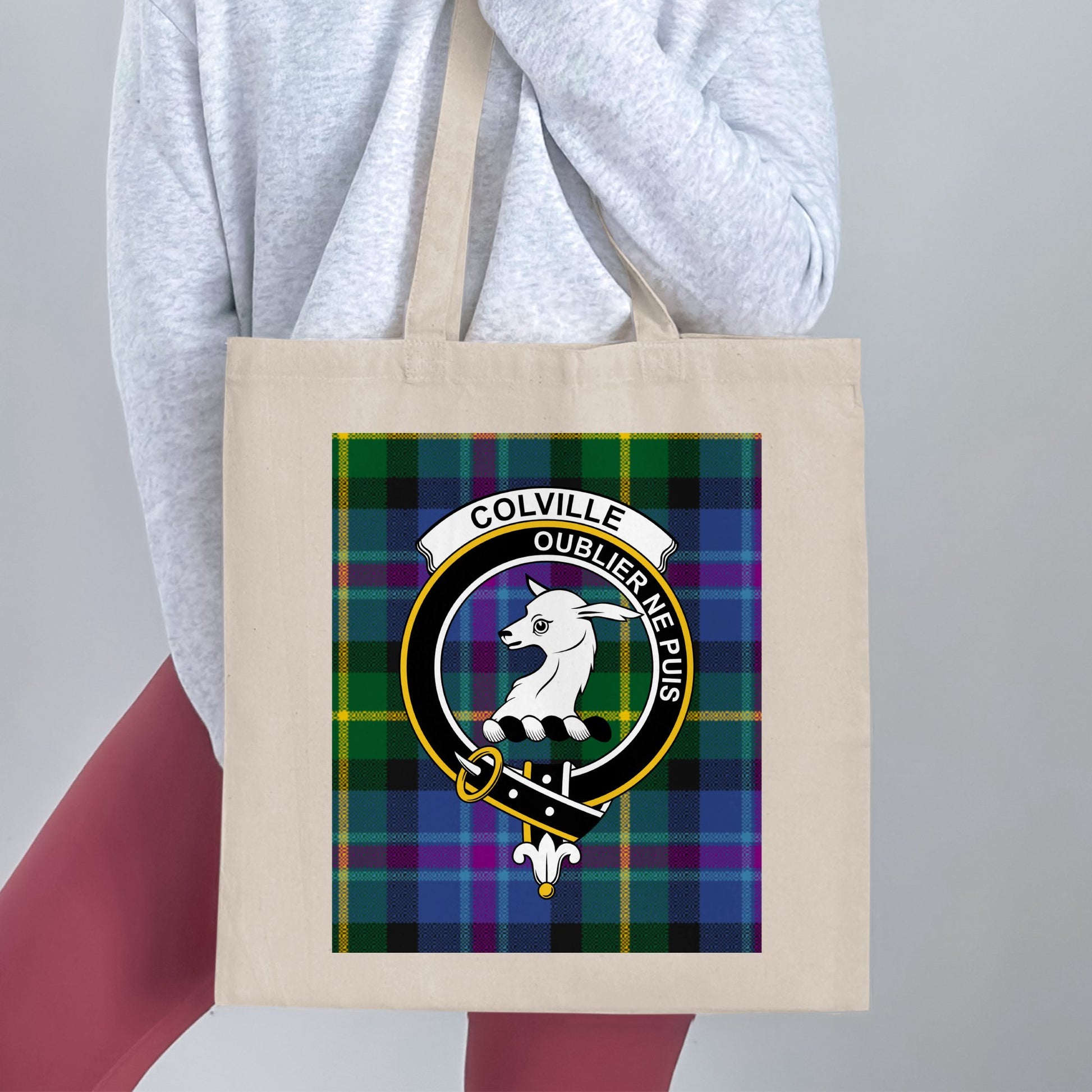 Colville Clan Scottish Tartan Crest Tote Bag - Living Stone Gifts