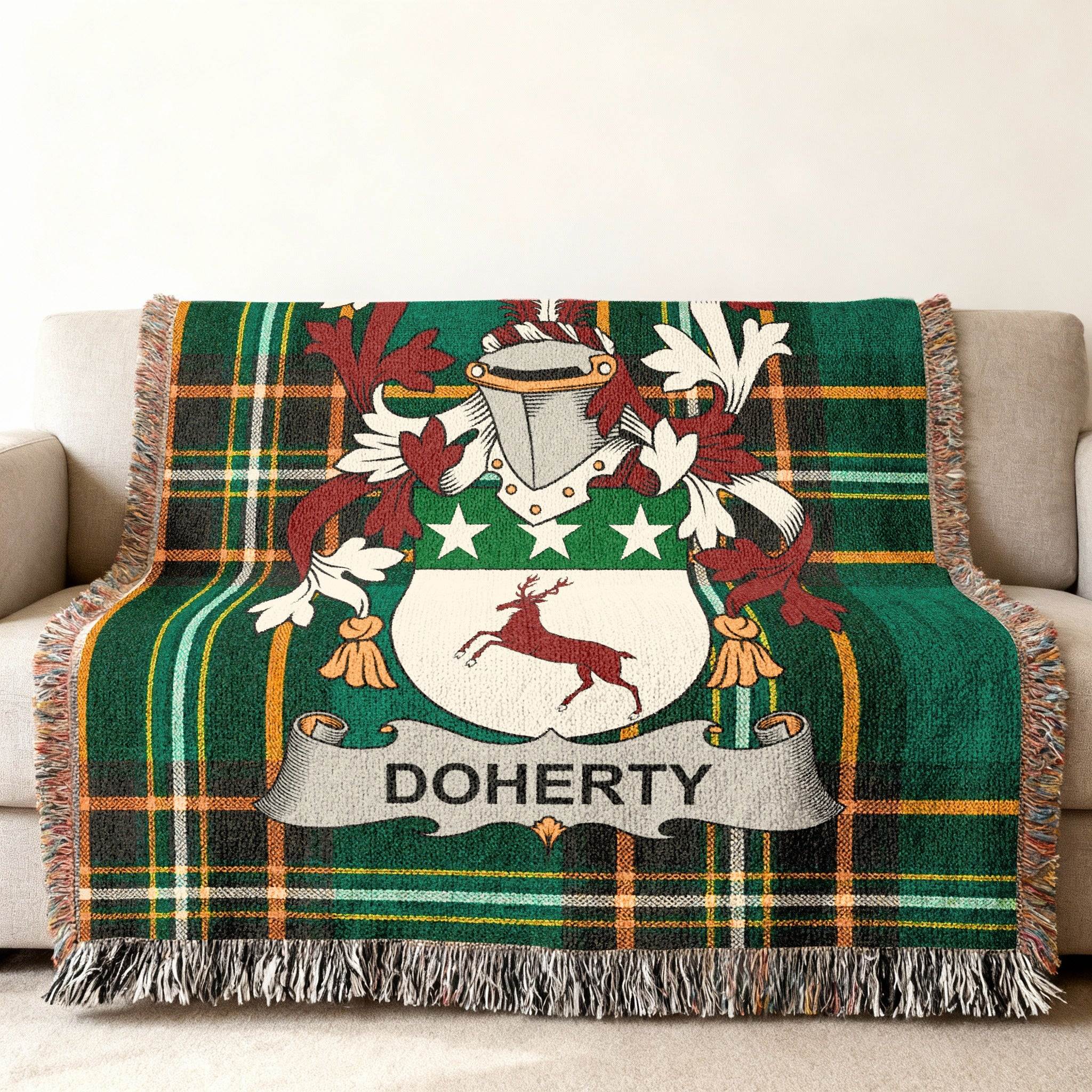 DOHERTY Family Crest Green Tartan Plaid Blanket product type