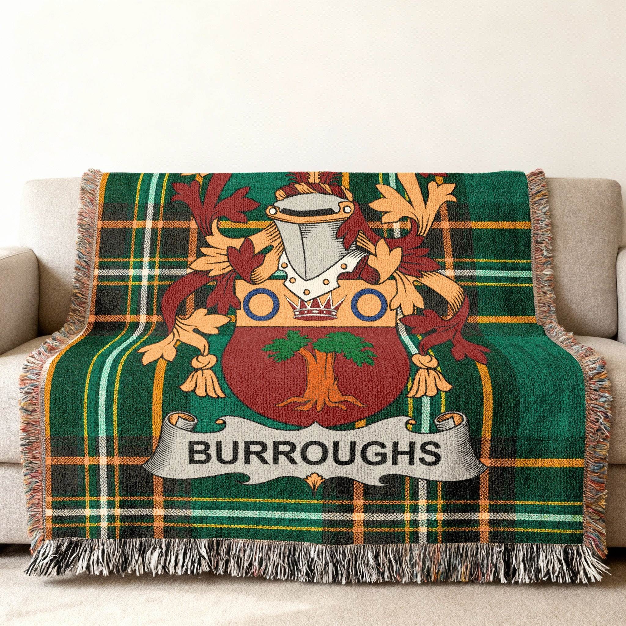 BURROUGHS Plaid Crest Green Throw Blanket product type