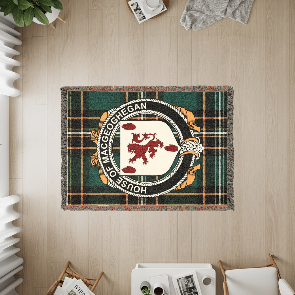 Maceoghegan Irish heritage woven throw with family crest emblem