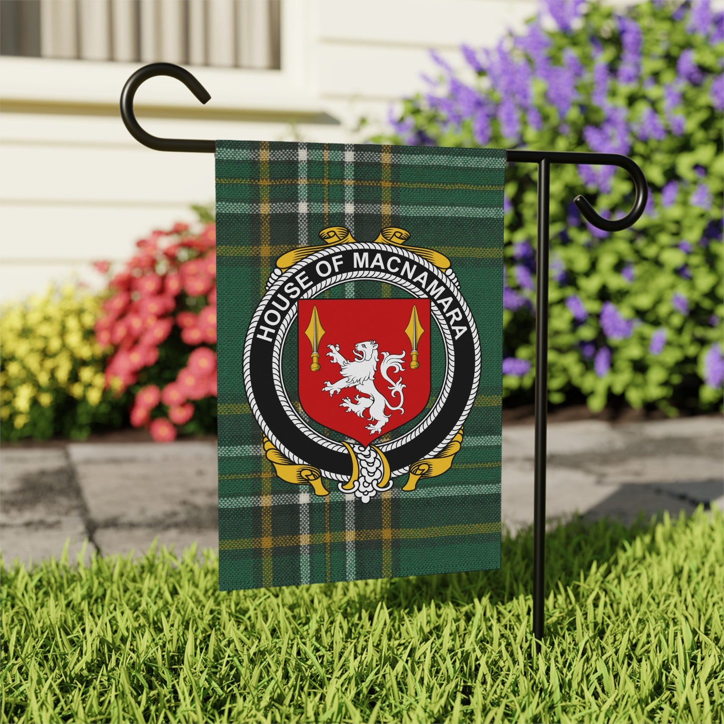 House of Macnamara Crest Plaid Garden Flag