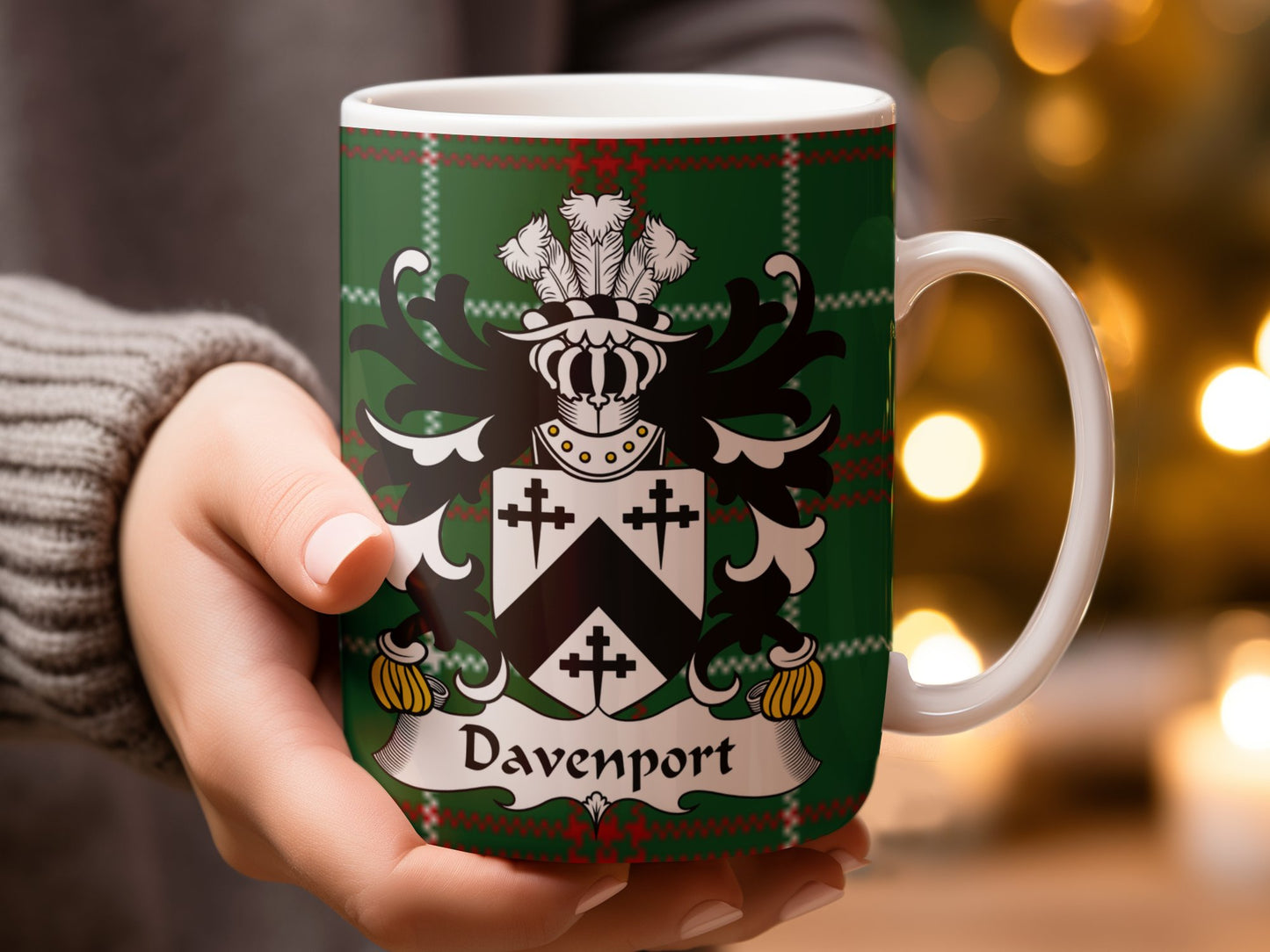 Davenport Welsh Surname Coat of Arms Tartan Mug - Living Stone Gifts