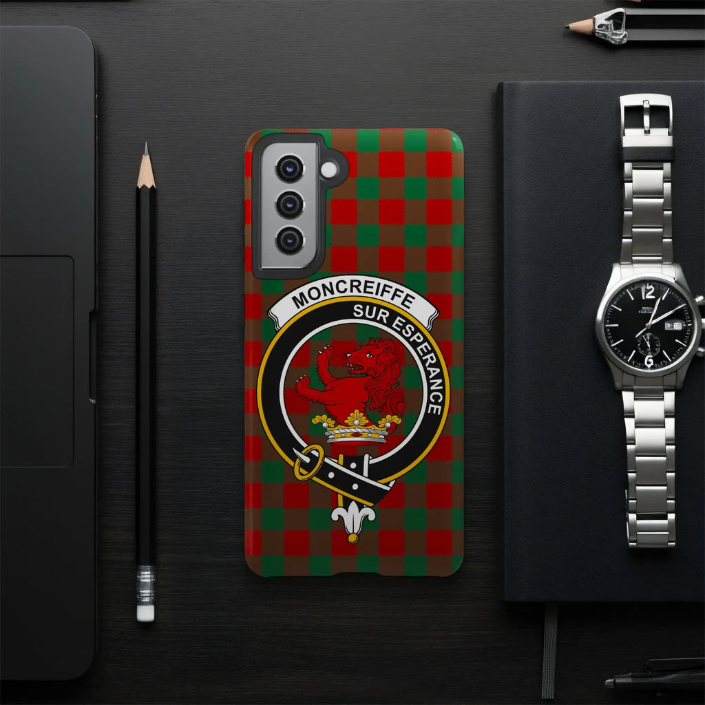 Moncreiffe clan crest phone case on Samsung Galaxy — Sur Esperance red lion tartan wrap print