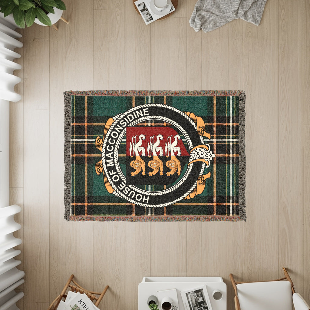 MacConsidine Irish heritage woven throw with family crest emblem