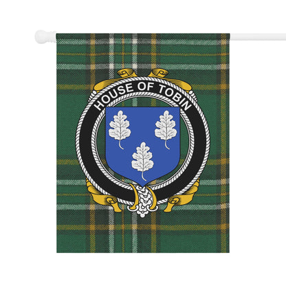 House of Tobin Clan Crest on Tartan Garden Flag