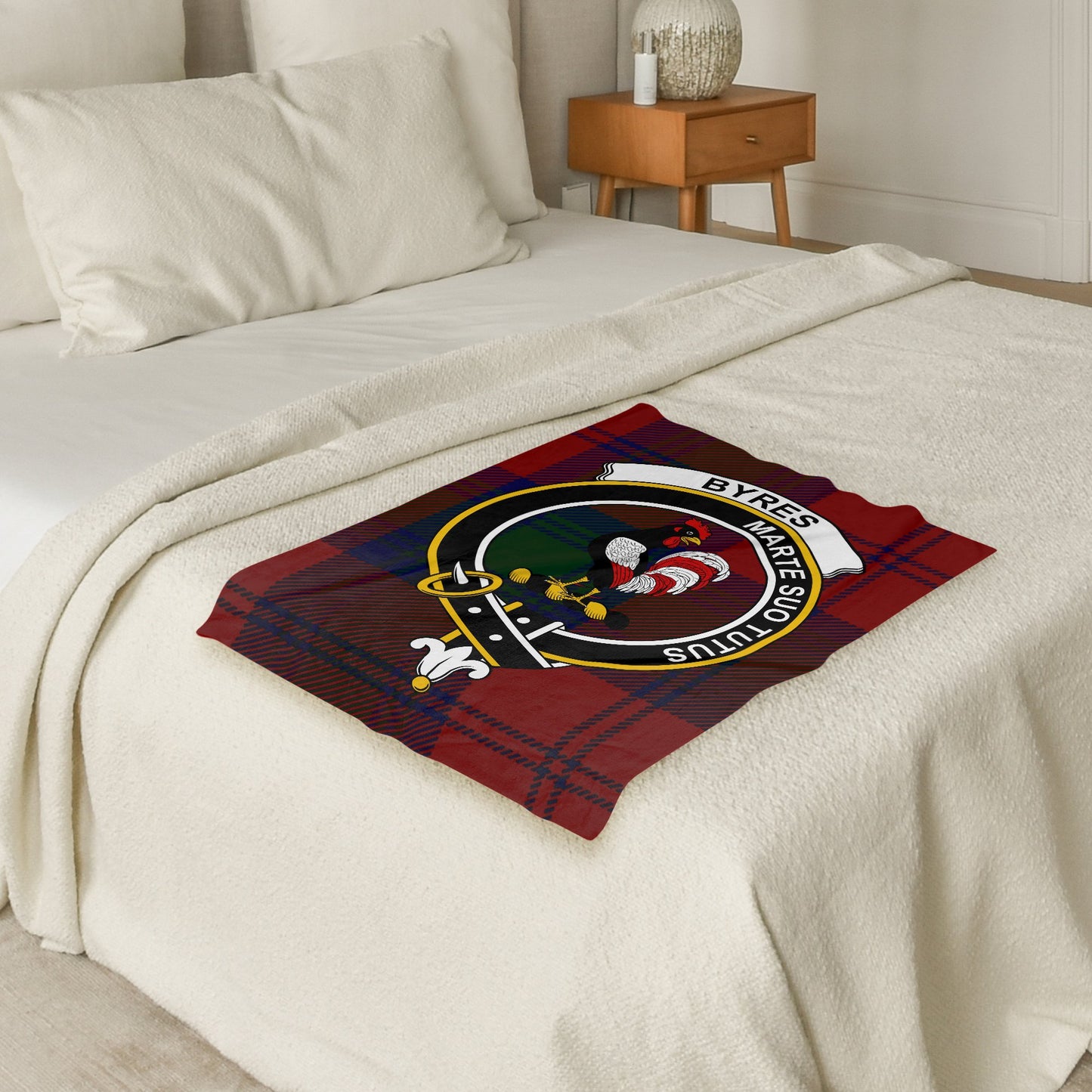 BYRES Crest Marte Suo Tutus Scottish Tartan Crest Blanket - Living Stone Gifts