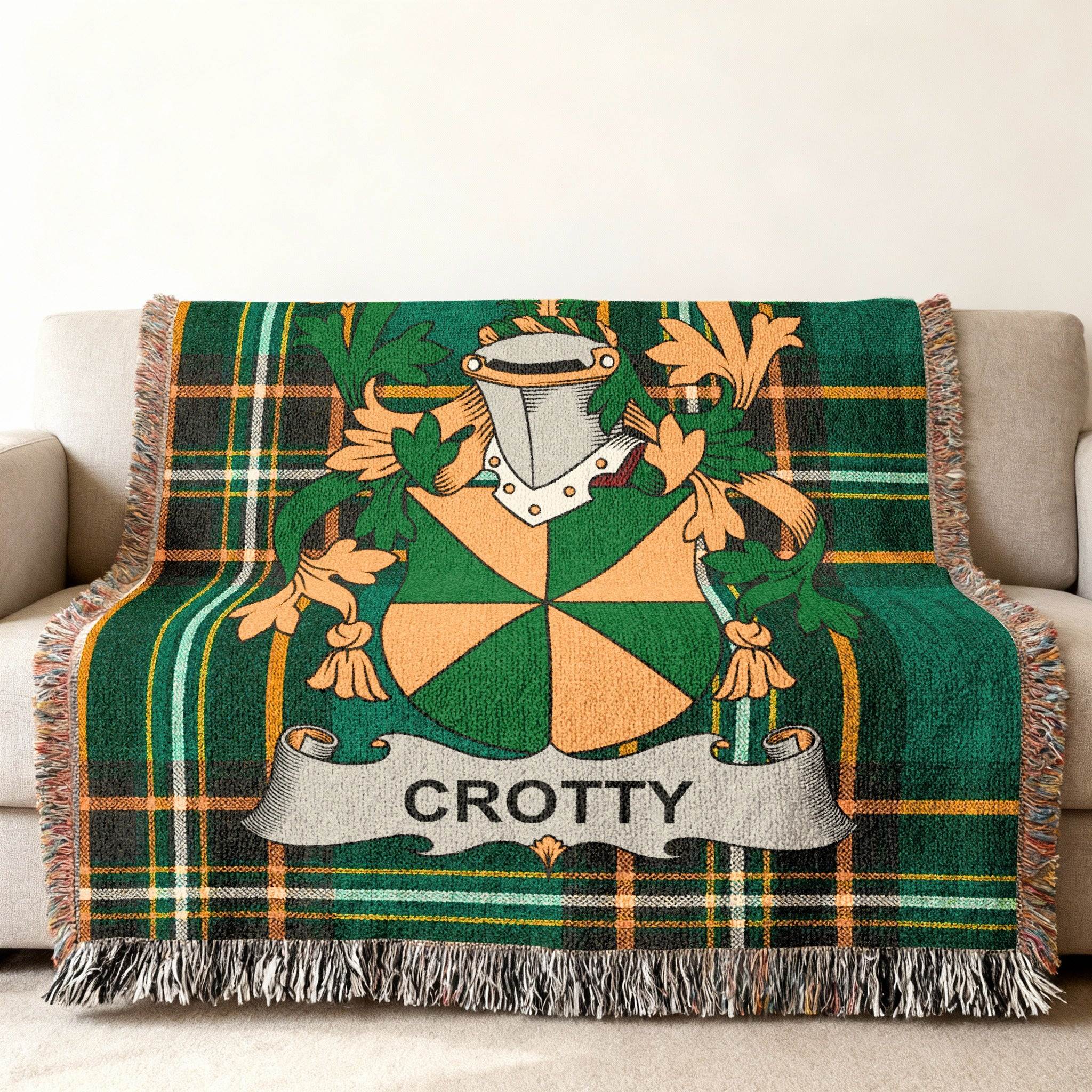 Crotty Crest Green Orange Black Plaid Blanket