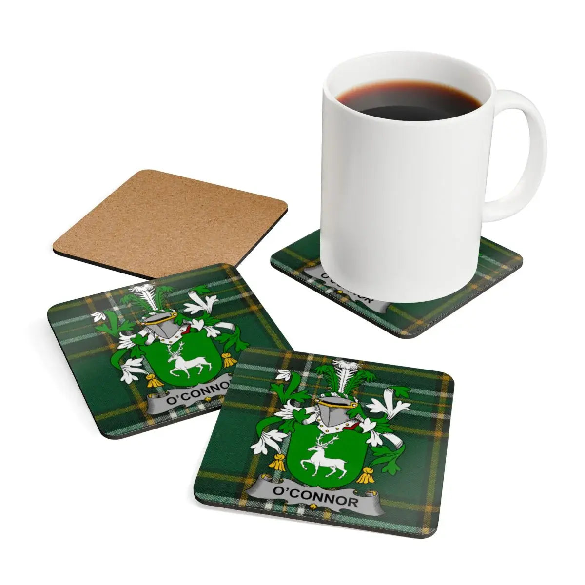 O'Connor Family Crest Green Tartan Design Coaster product