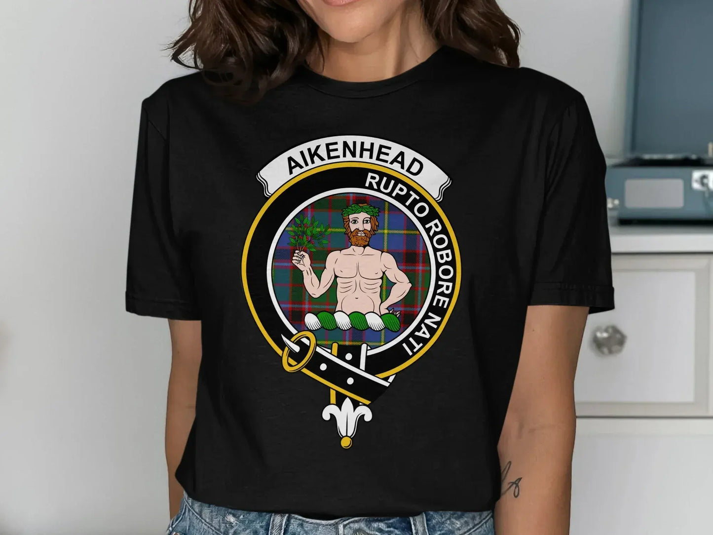 Aikenhead Clan Crest Tartan Printed T-Shirt Sweatshirt - Celtic Ancestry Gifts