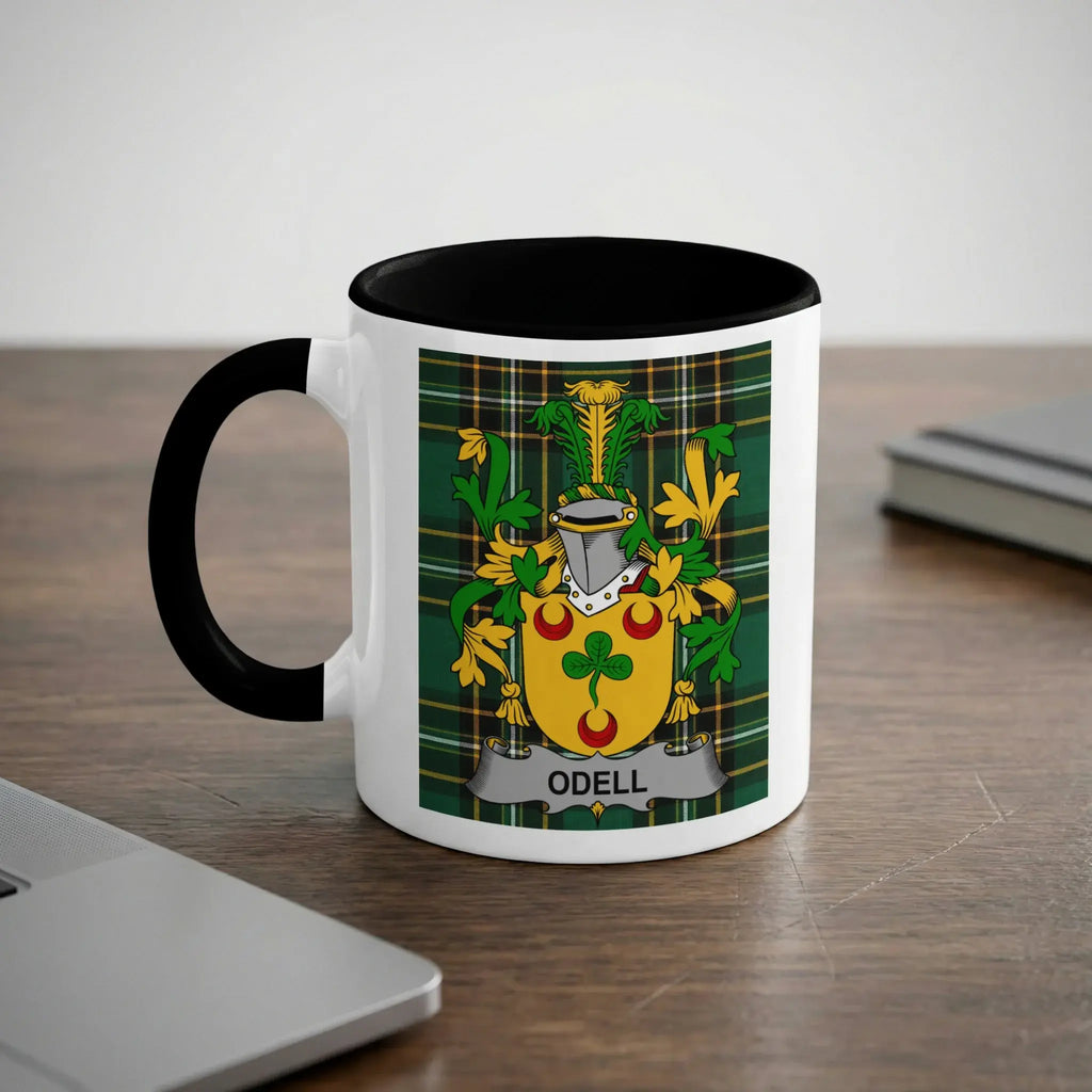 Odell Irish heritage mug with black interior and tartan crest