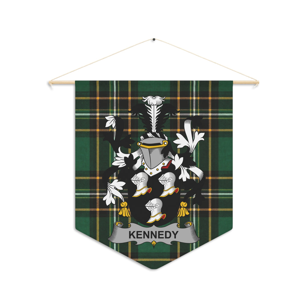 Kennedy Irish Family Crest wall pennant with green plaid background