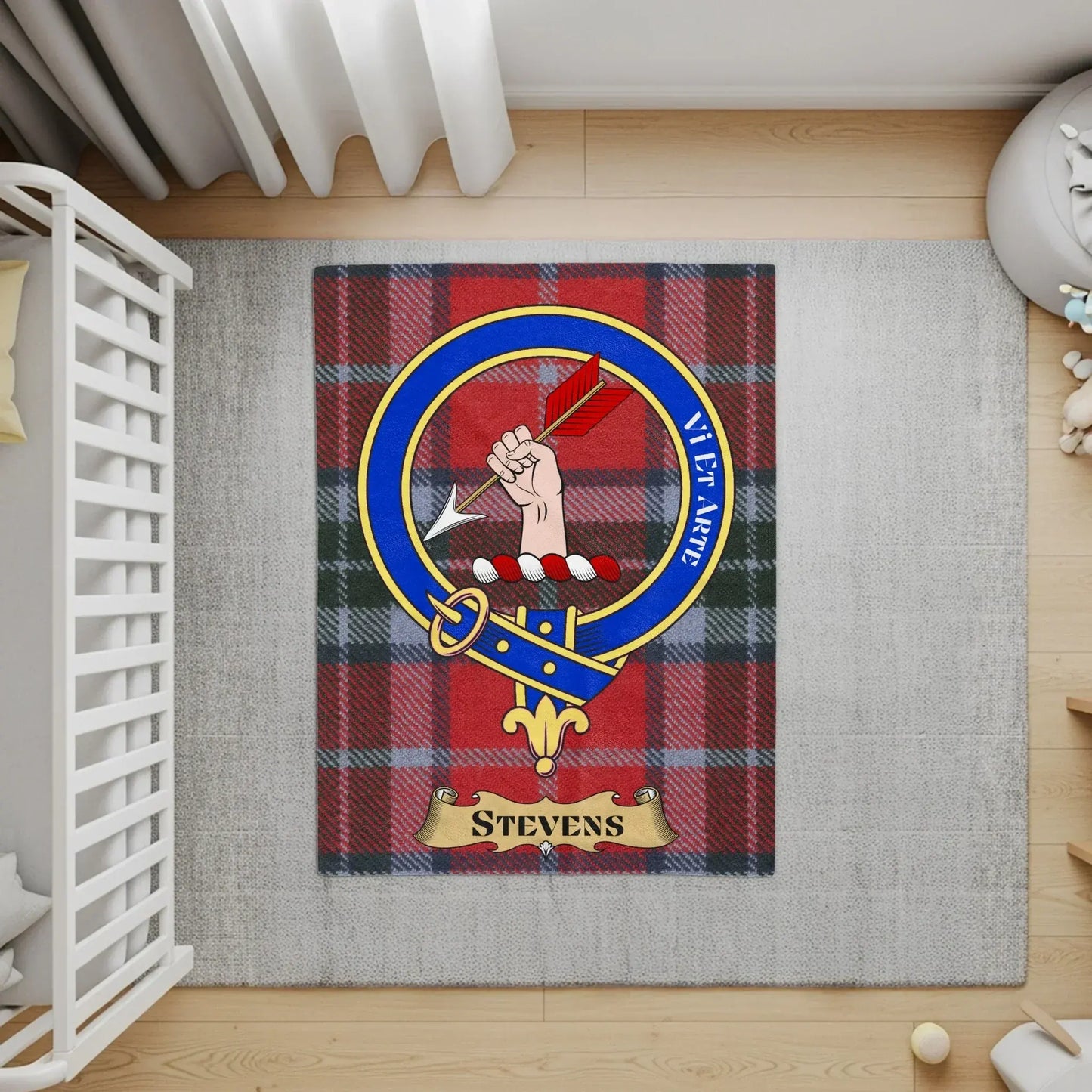 Clan Stevens Crest Plaid Tartan Nursery Rug product