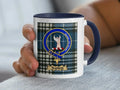 Clan Napier tartan accent mug — 11oz ceramic with black handle and crest design