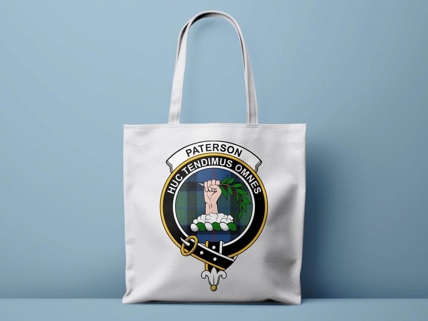 Paterson Scottish Clan Crest Tartan Tote Bags - Celtic Ancestry Gifts