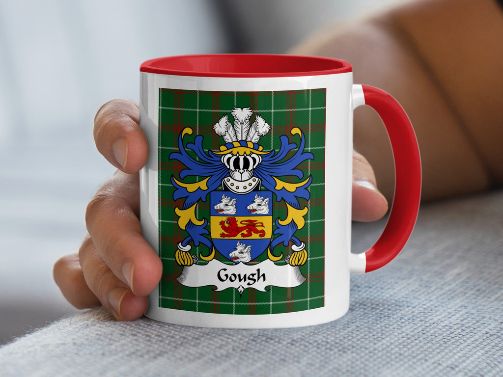 Gough Welsh family crest mug on Welsh National Tartan