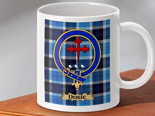 Blue Tartan Mug with Dobie Family Crest design product type