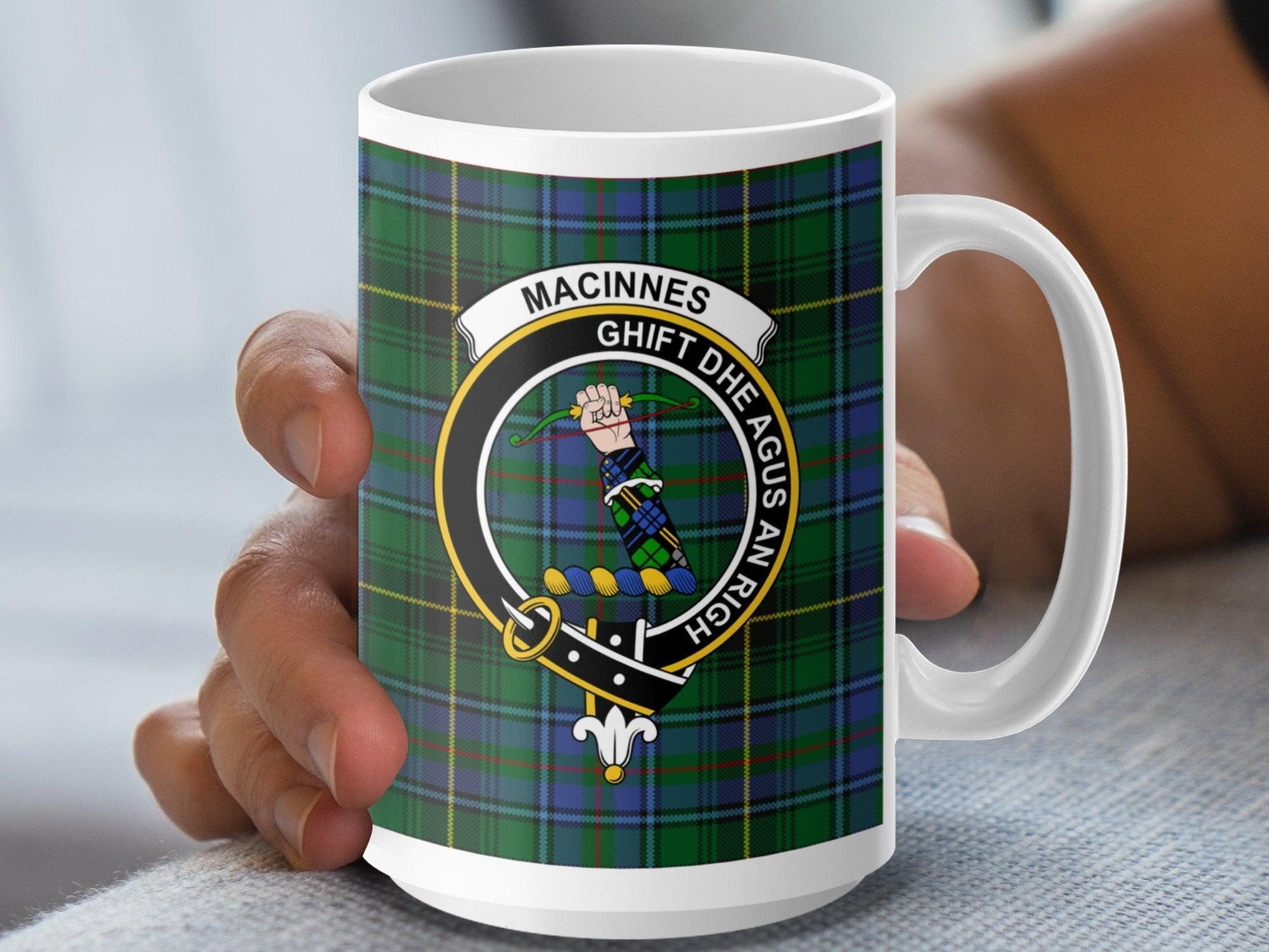 MacInnes Scottish Clan Tartan Plaid Badge Logo Mug - Living Stone Gifts