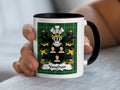 Vaughan Welsh coat of arms accent mug with black handle and family crest on Welsh National Tartan