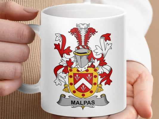 Malpas Surname Irish Family Crest Mug - Celtic Ancestry Gifts
