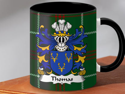 Thomas Coat of Arms on Welsh National Tartan Mug - Living Stone Gifts