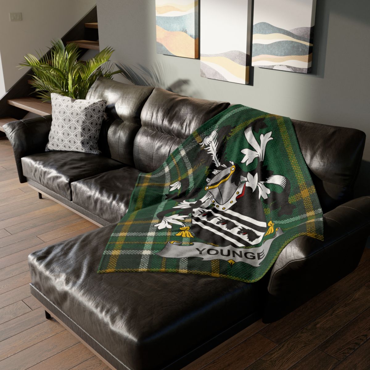 Green Plaid Crest Design on Stylish Sofa Throw product type