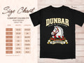 Comfort Colors 1717 size chart in inches with a black Dunbar clan crest T-shirt preview