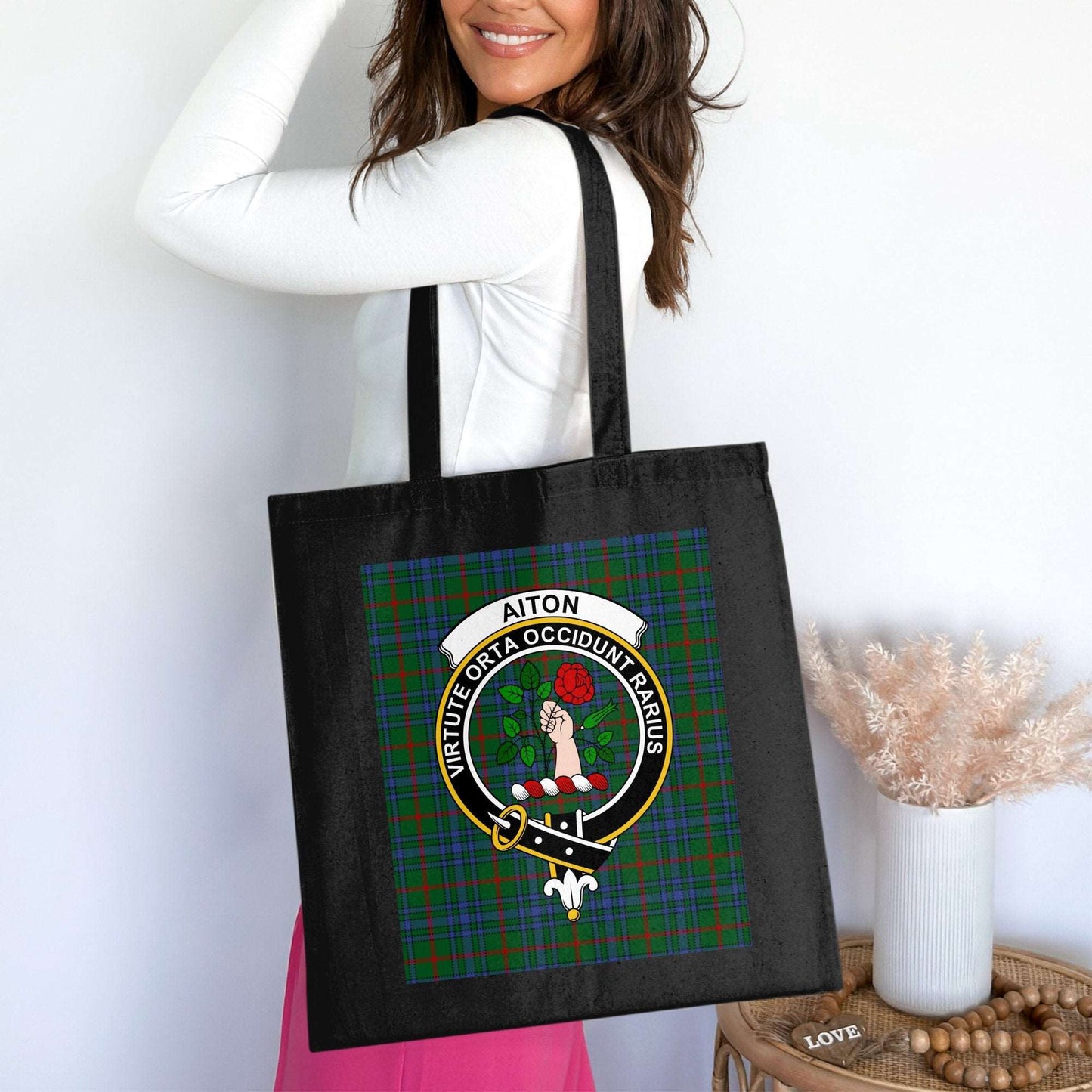 Aiton Clan Scottish Tartan Crest Tote Bag - Living Stone Gifts