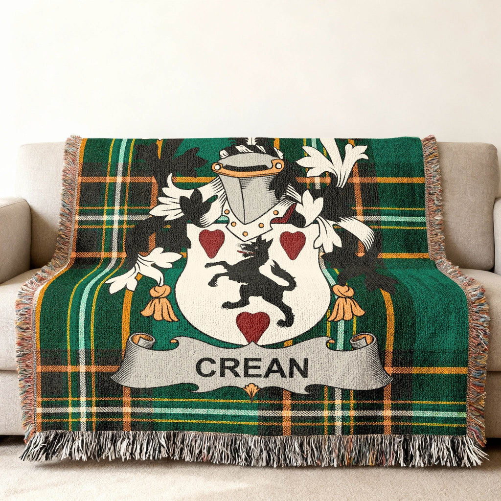 CREAN Family Crest Plaid Green Black Yellow Orange throw product type