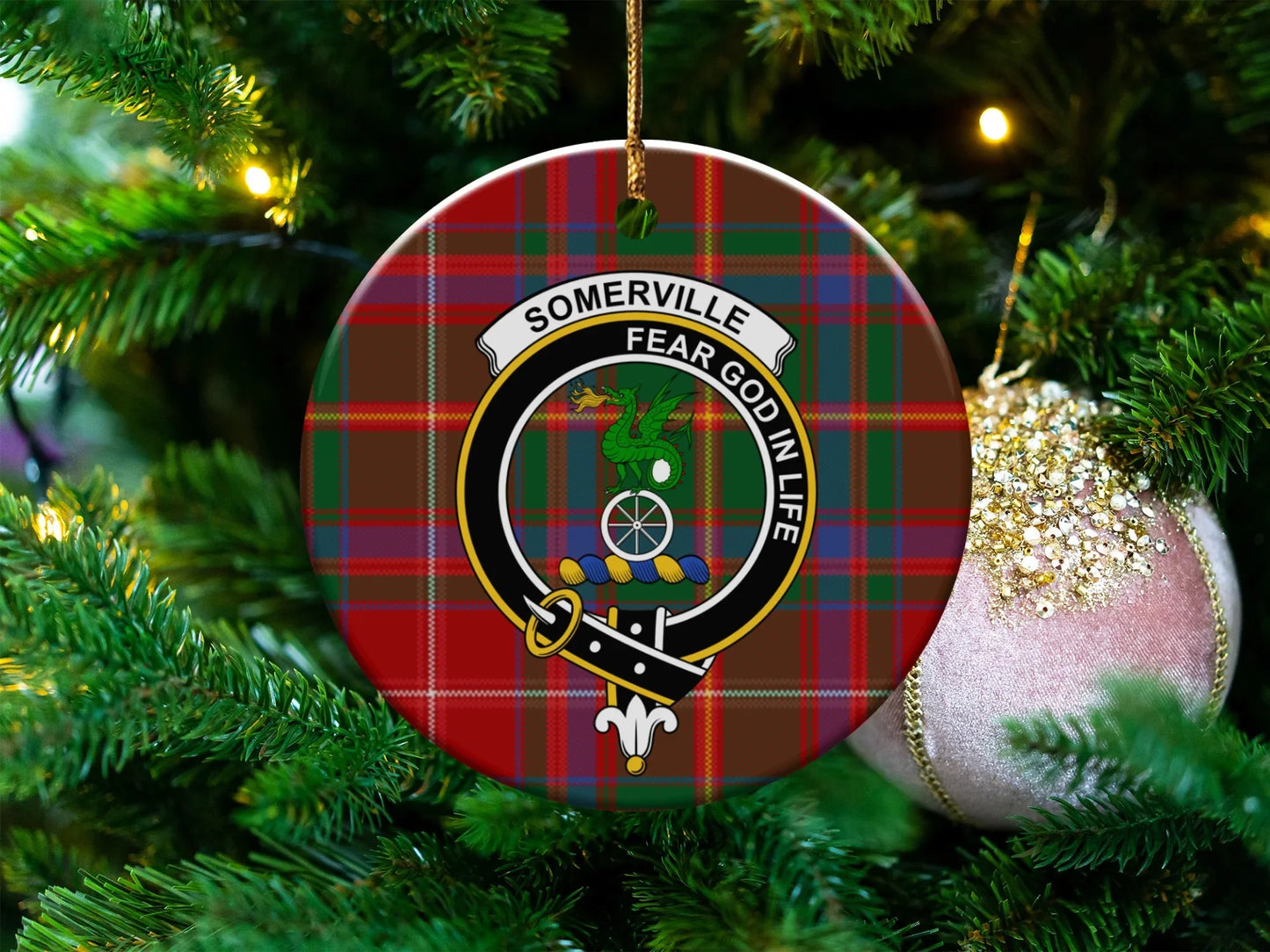 Somerville Fear God in Life Plaid Round Ornament product