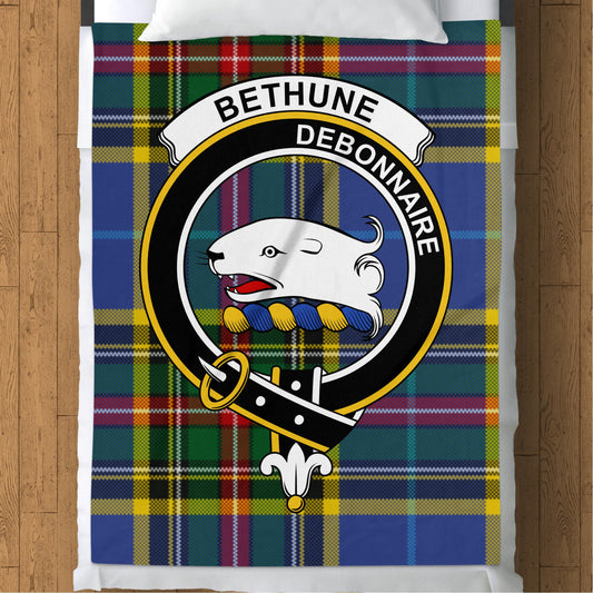 Scottish Clan Bethune Crest Tartan Throw Blanket - Living Stone Gifts