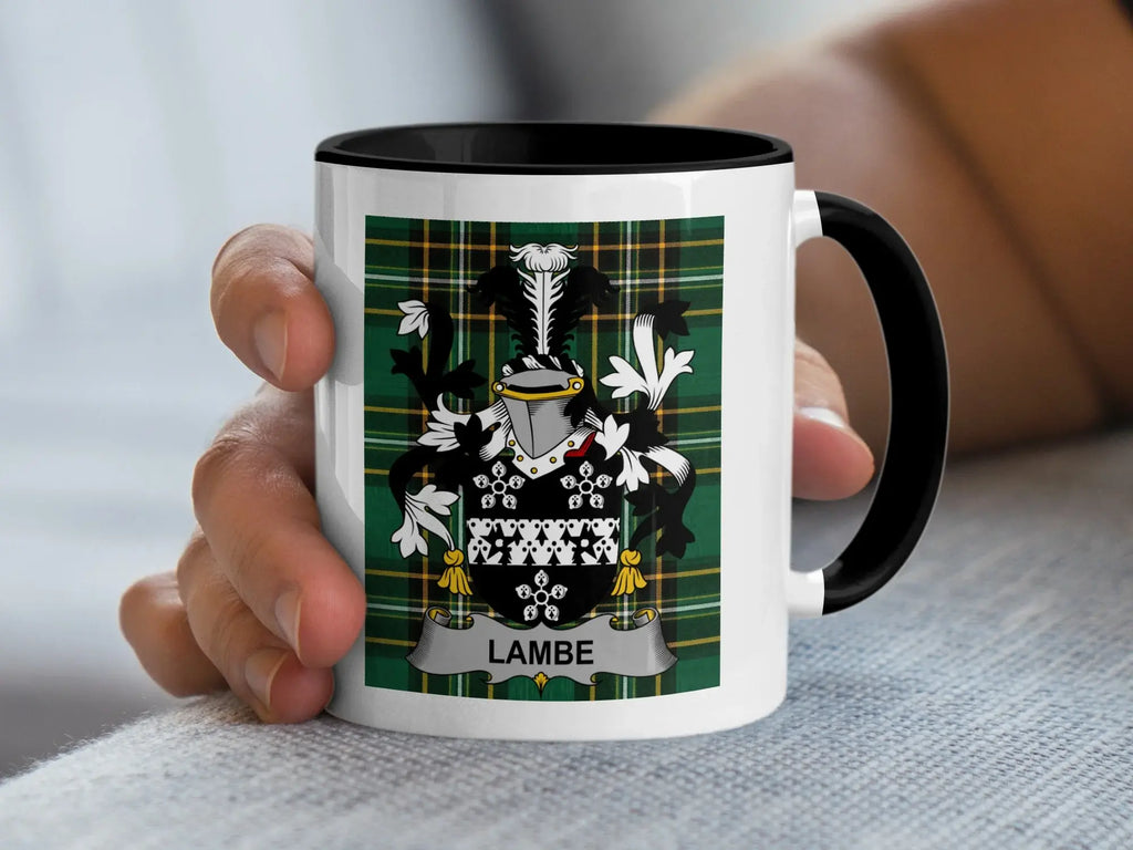 Lambe Irish family crest black accent mug