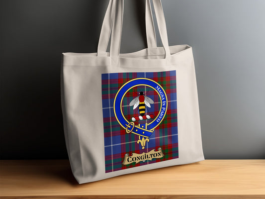 Congilton Crest on Scottish Tartan Background Tote Bag - Living Stone Gifts