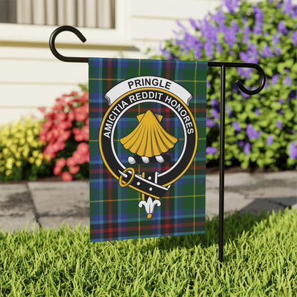 Pringle Clan Scottish Tartan Crest Garden Flag - Celtic Ancestry Gifts
