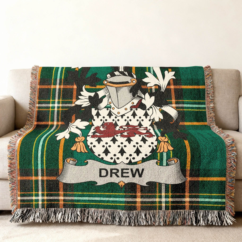 Drew Coat Arms Green Plaid Tartan Family Blanket