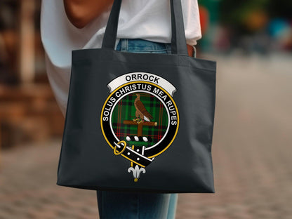 Orrock Clan Crest Solus Christus Mea Rupes Tote Bags - Celtic Ancestry Gifts