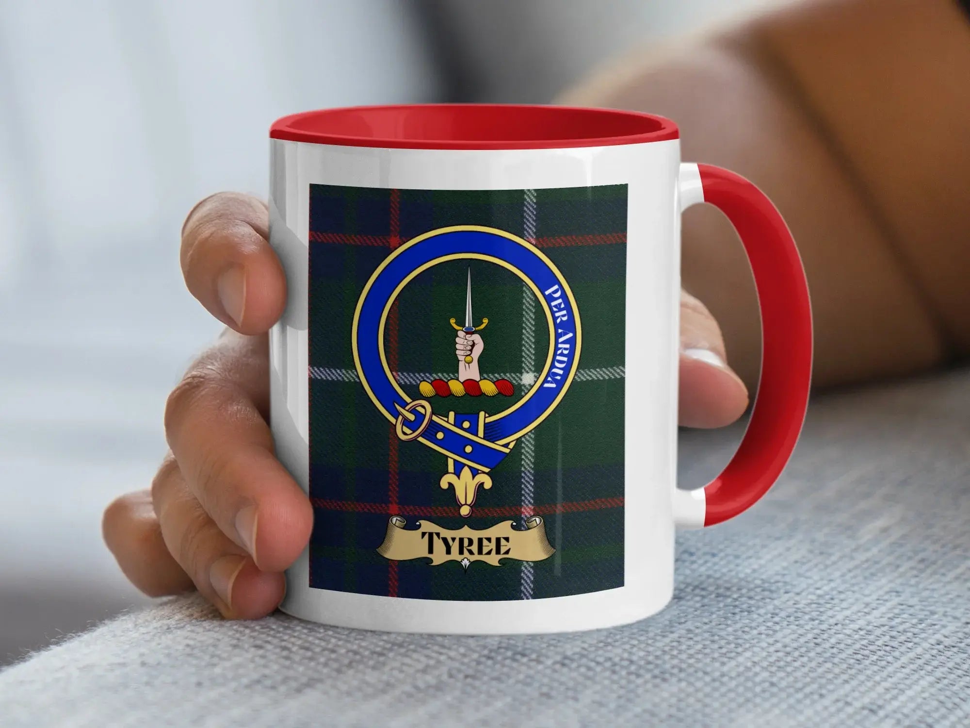 Tyree family crest ceramic mug for everyday coffee and tea