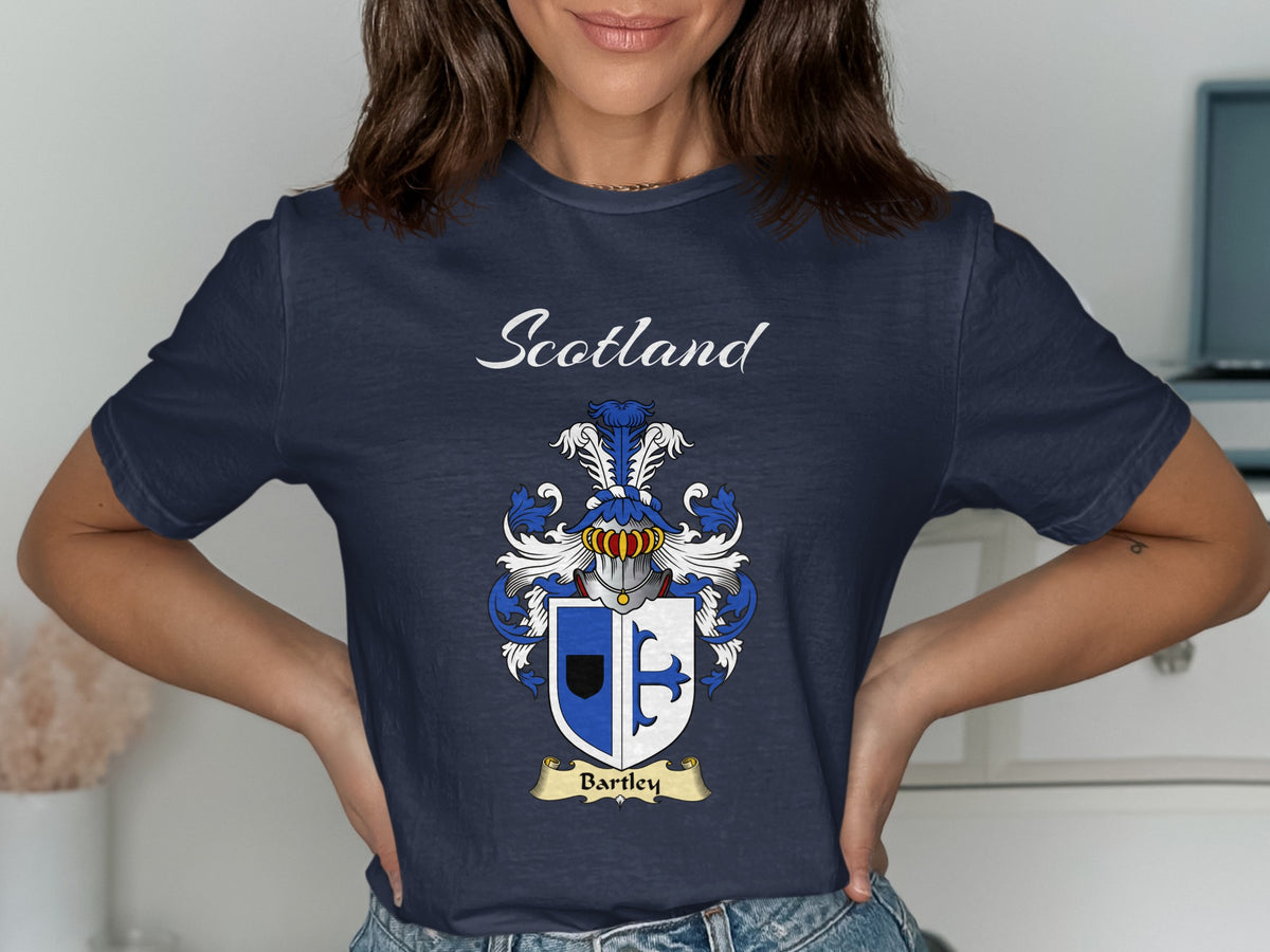 Bartley Scottish family shield design on Navy T-shirt